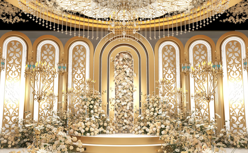 化隆香槟色调婚礼堂效果展示